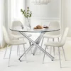 Eileen+Spoon 5-Piece Silver Round Clear Glass Dining Table Set With 4 Upholstered Chairs -The Pop Maison