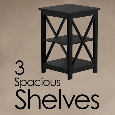 Hastings Home End Table With Two Shelves, X-Leg Design, And Wooden Stand, Black - Image 2