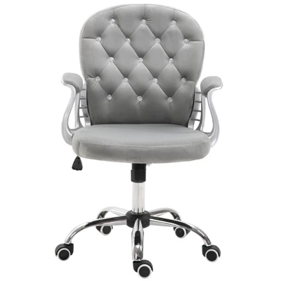 Vinsetto Vanity Middle Back Office Chair Tufted Backrest Swivel Rolling Wheels Task Chair With Height Adjustable Comfortable With Armrests - Image 3