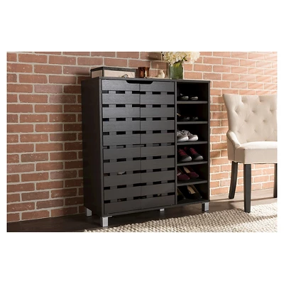 Shirley Modern And Contemporary Wood 2-Door Shoe Cabinet With Open Shelves - Dark Brown - Baxton Studio - Image 4
