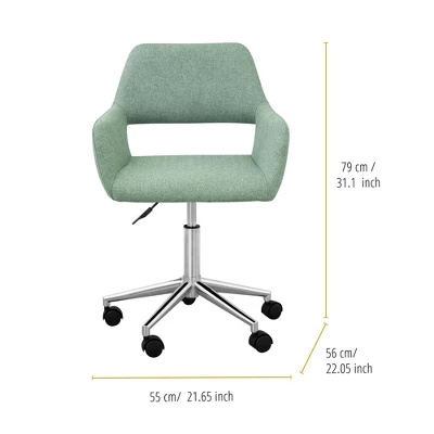 Modern Linen Style Fabric Office Swivel Chair With Wheels Mint/Chrome - Teamson Home - Image 9