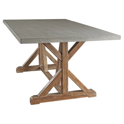 Camilla Farmhouse Concrete Topped Trestle Dining Table Vintage Pine - Inspire Q - Image 3