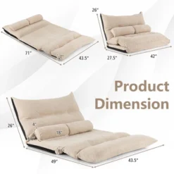 Costway Convertible Lazy Sofa Bed With 42-Level Adjustable Backrest&2 Lumbar Pillows Gray/Beige