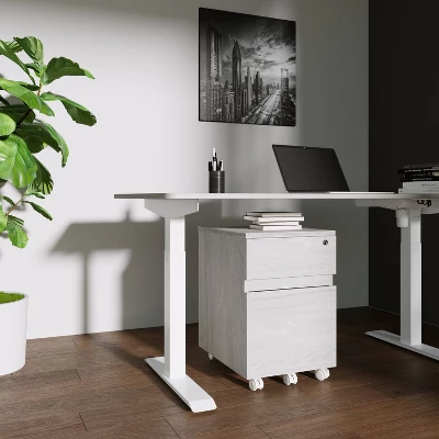 Rolling 2 Drawer Vertical File Cabinet With Lock And Storage Gray - Techni Mobili - Image 2