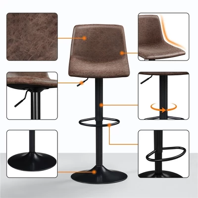 Yaheetech 2pcs Vintage Adjustable Swivel Counter Height Bar Stools With Backrest And Footrest - Image 5