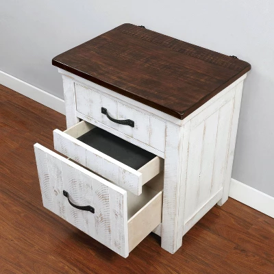 Willow Rustic 3 Drawer Nightstand With USB Plug Distressed White/Walnut - HOMES: Inside + Out - Image 2