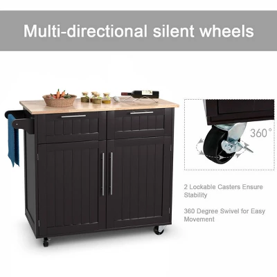 Costway Rolling Kitchen Cart Island Heavy Duty Storage Brown Trolley Cabinet Utility Modern - Image 3