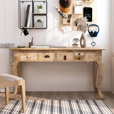 Serreno Rectangular Writing Desk Natural - Furniture Of America - Image 3