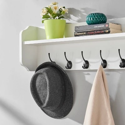25" X 9" Entryway Floating Utility Wall Shelf With Hooks White - Danya B. - Image 8