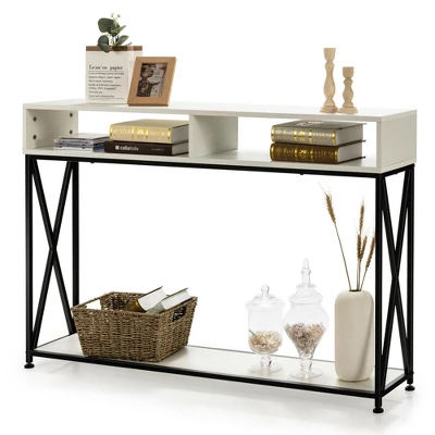 Costway Console Table With Open Shelf And Storage Compartments Steel Frame - Image 7