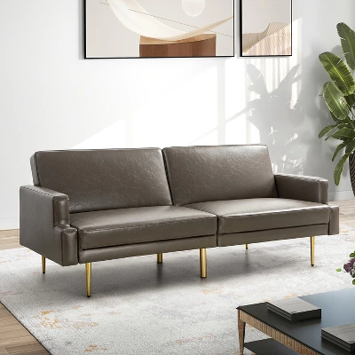 Lanna 76"Wide Vegan Leather Modern Style Convertible Futon Sofa Bed For Living Room Guest Bedroom | ARTFUL LIVING DESIGN - Image 14