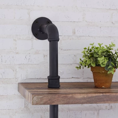 Modern Industrial 6-Tier Iron Pipe Wall Mount Ladder Shelf Distressed Wood - Danya B. - Image 4