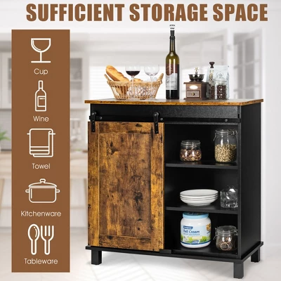 Costway Kitchen Buffet Storage Cabinet Sideboard W/Sliding Barn Door Wine Rack - Image 8
