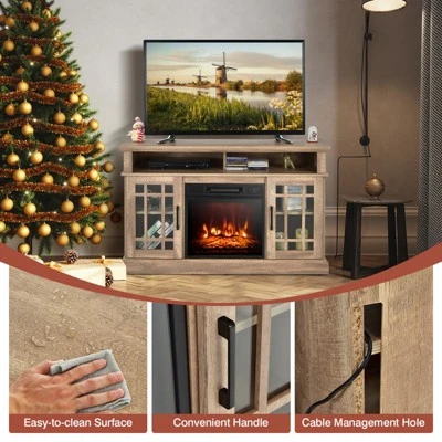 Tangkula 48" TV Stand Console Cabinet W/ Fireplace Entertainment Center For Living Room - Image 7