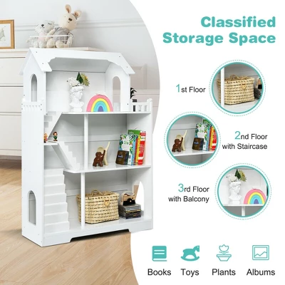 Costway 3-Tier Wooden Dollhouse Bookcase Children's Bookshelf In Kid's Room Gift For 3+ - Image 5