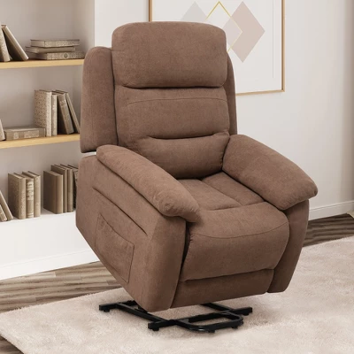 Costway Power Lift Recliner Chair Sofa For Elderly W/ Side Pocket & Remote Control GreyBrown - Image 2