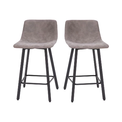 Emma And Oliver Set Of Two 24" Modern Upholstered Barstools, Matte Metal Frames And Plastic Floor Glides - Image 5