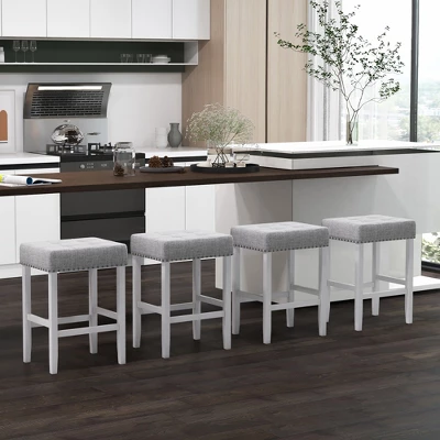 Costway Set Of 2 Bar Stools Tufted Upholstered Counter Height Chairs With Rubber Wood Legs - Image 4