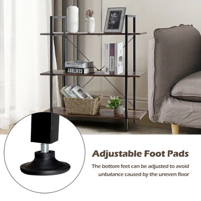 Costway 3-Tier Bookshelf Industrial Bookcase Display Shelf Storage Rack Rustic Brown - Image 8