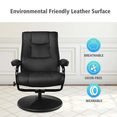 Costway Recliner Chair Swivel PU Leather Lounge Accent Armchair W/ Ottoman Black - Image 7