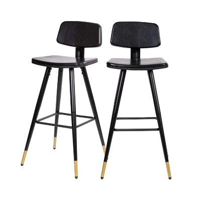 Emma And Oliver Set Of 2 Commercial Grade LeatherSoft Barstools With Gold Tipped Iron Legs - Image 12