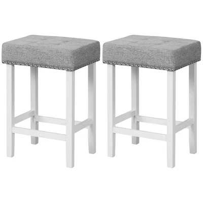 Costway Set Of 2 Bar Stools Tufted Upholstered Counter Height Chairs With Rubber Wood Legs - Image 9