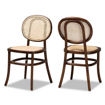2pc Garold Woven Rattan And Wood Cane Dining Chair Set - Baxton Studio - Image 10