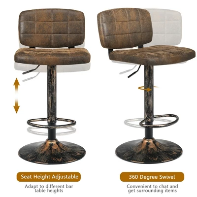 Costway Set Of 4 Adjustable Bar Stools Swivel Bar Chairs W/Backrest Retro Brown - Image 7