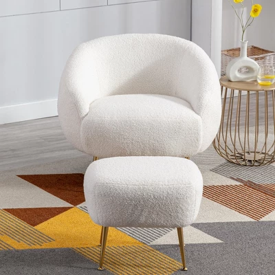 Modern Accent Chair, Teddy Short Plush Particle Velvet Armchair With Ottoman-ModernLuxe