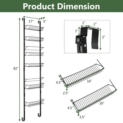 Costway Over The Door Pantry Organizer Wall Mounted Spice Rack W/ 6 Adjustable Shelves - Image 3