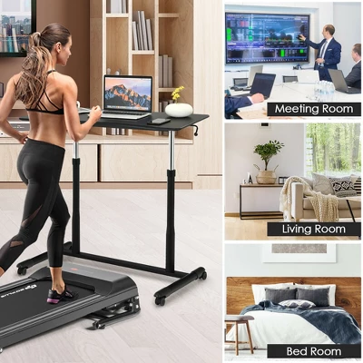 Costway Height Adjustable Computer Desk Sit To Stand Rolling Notebook Table Black - Image 3