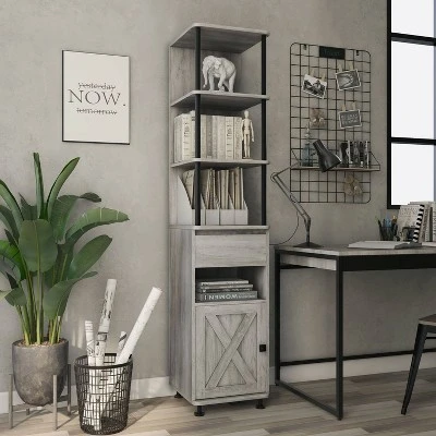 2pc Clander TV Stand And Bookcase Tower Set Vintage Gray Oak - HOMES: Inside + Out - Image 5