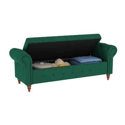 Cecily 63" Button-Tufted Large Storage Ottoman Upholstered Velvet Bench Features Rolled Arms, Window Seating, And Solid Wood Legs-Maison Boucle - Image 4