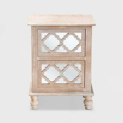 Celia Wood And Mirror 2 Drawer Quatrefoil Nightstand Natural - Baxton Studio - Image 2