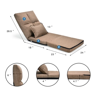 Costway Fold Down Chair Flip Out Lounger Convertible Sleeper Couch Futon Bed W/ Pillow - Image 3