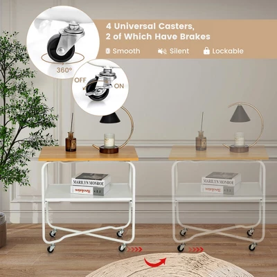 Tangkula 2-Tier Folding Rolling Cart Kitchen Utility Cart Tool-Free Installing - Image 6