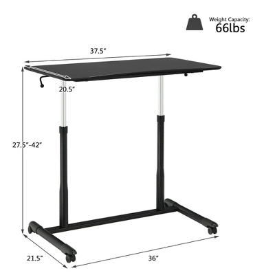 Costway Height Adjustable Computer Desk Sit To Stand Rolling Notebook Table Black