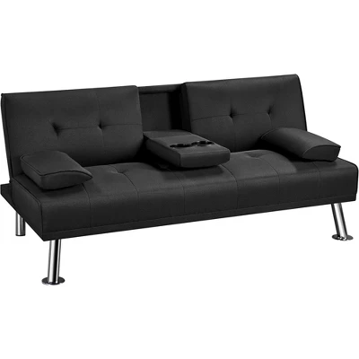 Yaheetech Convertible Futon Sofa Bed Tufted Fabric Futon With Cupholders And Pillows - Image 9