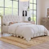 Upholstered Linen Platform Bed Frame With Curved Tufted Headboard Beige-ModernLuxe