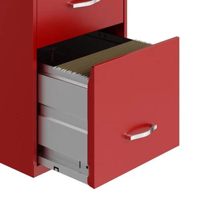 Space Solutions 18 Inch Wide Metal Organizer File Cabinet For Office Supplies And Hanging File Folders W/ Pencil Drawer & 3 File Drawers, Red - Image 4