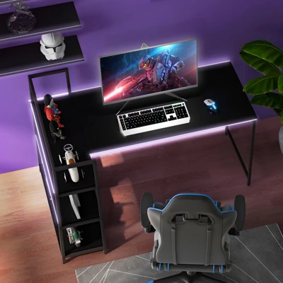 Tangkula 59 Inch L-Shaped Computer Desk Large Reversible Corner Desk W/ Open Storage Shelves Space-Saving Writing Study Table PC Laptop Gaming Desk Black/White + Natural/Black + Walnut - Image 4