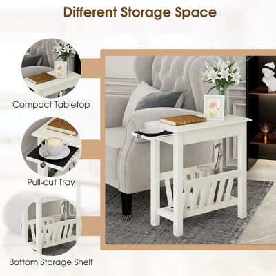 Tangkula 2 PCS Side Table End Table Nightstand W/ Bottom Storage Shelf & Rubber Wood Legs - Image 4