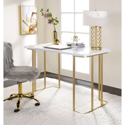 Estie Writing Desk White/Gold - Acme Furniture