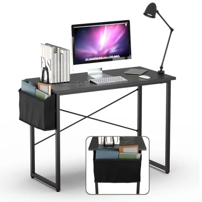Costway 40''Modern Computer Desk Study Writing Table W/ Storage Bag Black/Coffee/Brown - Image 10