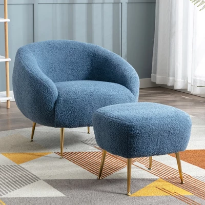 Modern Accent Chair, Teddy Short Plush Particle Velvet Armchair With Ottoman-ModernLuxe - Image 12