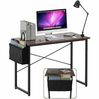 Costway 40''Modern Computer Desk Study Writing Table W/ Storage Bag Black/Coffee/Brown - Image 11