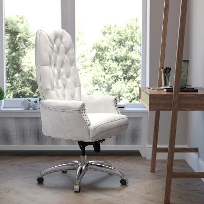 Flash Furniture High Back Traditional Tufted White LeatherSoft Multifunction Executive Swivel Ergonomic Office Chair With Arms