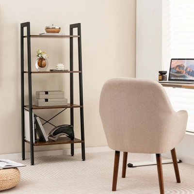 Costway 4-Tier Bookshelf Industrial Display Storage Shelf Plant Flower Stand Metal Frame - Image 7