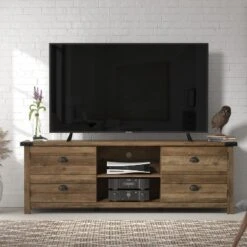 70" Prestwick Gaming Ready Wood TV Stand With 2 Doors And Shelves For TVs Up To 78" Knotty Oak Top - Hillsdale Furniture