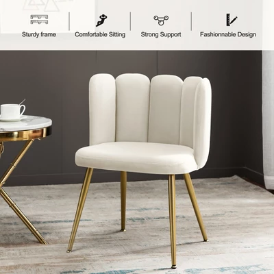 Barbara Contemparary Velvet Vanity Stool For Makeup Room, Moden Accent Side Chairs For Living Room With Shell Back And Golden Metal Legs | ARTFUL LIVING DESIGN - Image 2